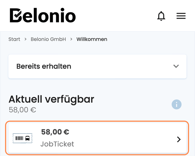 01-StartbildschirmBEL-JobTicketVerfügbar-Markiert